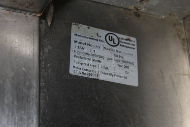  Leader LB48 Stainless Steel Commercial 2 Door Undercounter Cooler. 115 Volts, 1 Phase. Tested and Powers On But Does Not Get Cold - Image 5 of 5