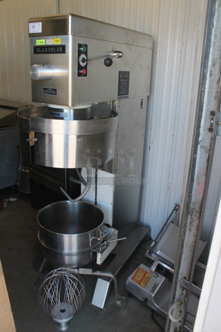 Blakeslee DD-60 Stainless Steel Commercial Floor Style 60 Quart Planetary Dough Mixer w/ Stainless Steel Mixing Bowl, Bowl Guard, Dough Hook and Whisk Attachments. 208 Volts, 3 Phase. 