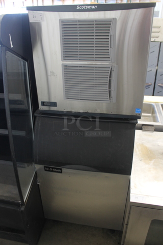 2017 Scotsman C0830SA-32E Stainless Steel Commercial Ice Head on Commercial Ice Bin. 208/230 Volts, 1 Phase. 