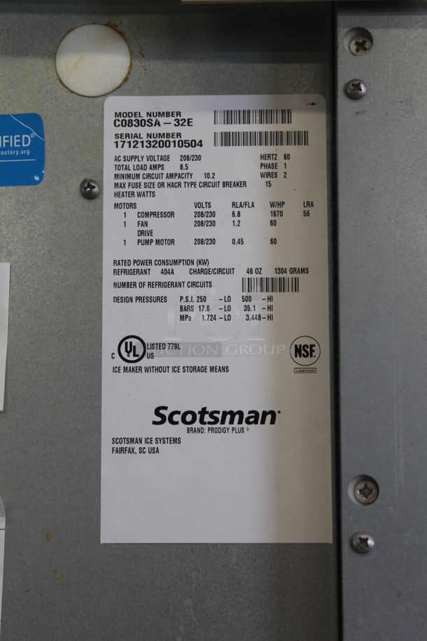 2017 Scotsman C0830SA-32E Stainless Steel Commercial Ice Head on Commercial Ice Bin. 208/230 Volts, 1 Phase.  - Image 5 of 5