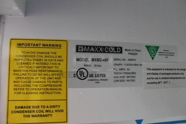 Maxx Cold MXM2-48F Metal Commercial 2 Door Reach In Freezer Merchandiser w/ Poly Coated Racks. 115/230 Volts, 1 Phase. - Image 4 of 4