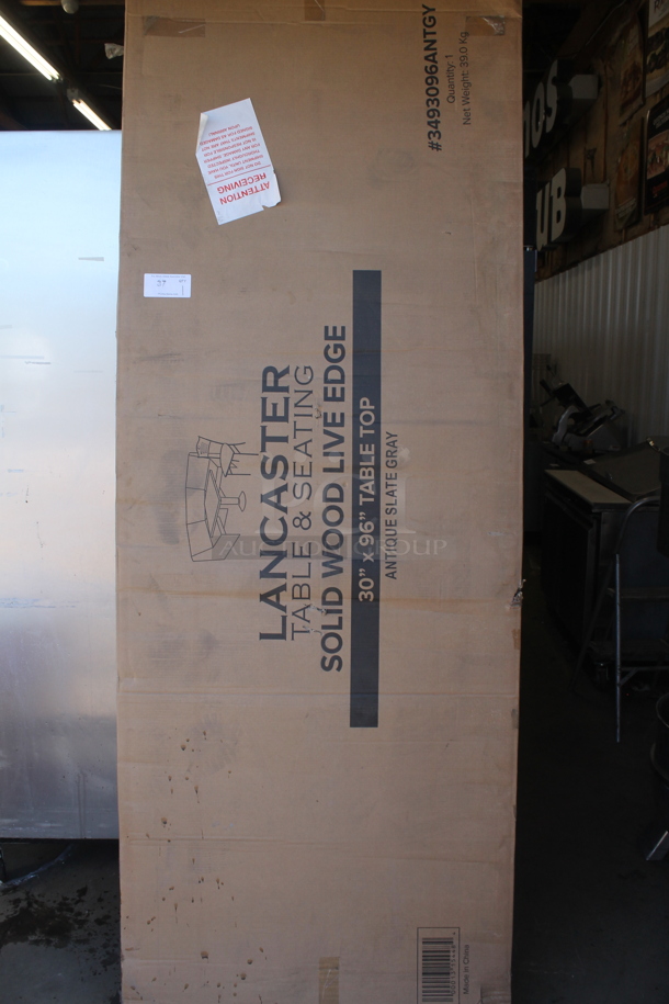 BRAND NEW IN BOX! Lancaster Table & Seating 3493096ANTGY Solid Wood Live Edge 30"x96" Antique Slate Gray Tabletop. - Image 2 of 5