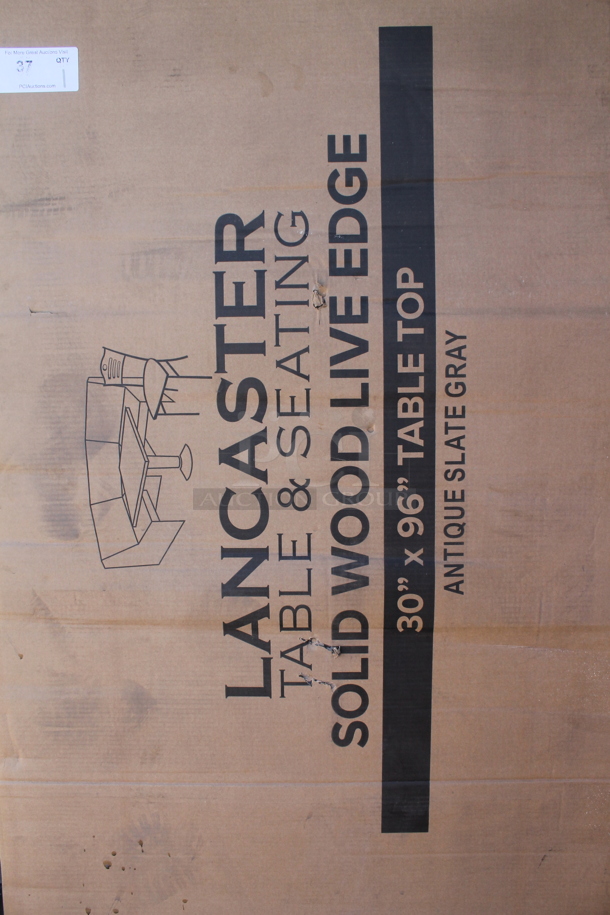 BRAND NEW IN BOX! Lancaster Table & Seating 3493096ANTGY Solid Wood Live Edge 30"x96" Antique Slate Gray Tabletop. - Image 3 of 5