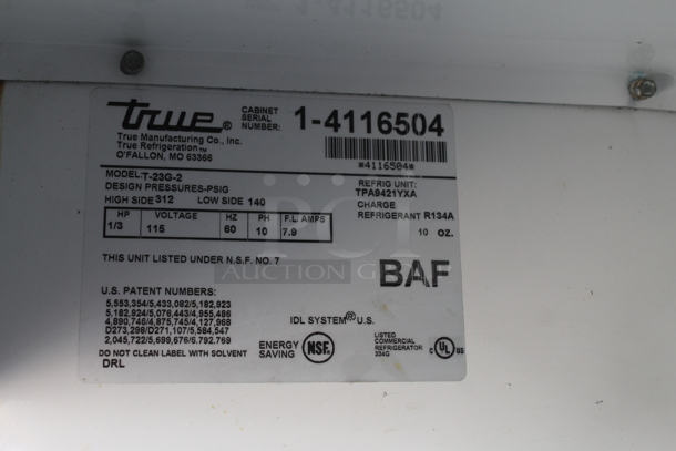 True T-23G-2 Stainless Steel Commercial 2 Half Size Door Reach In Cooler Merchandiser on Commercial Casters. 115 Volts, 1 Phase. Tested and Working! - Image 5 of 5