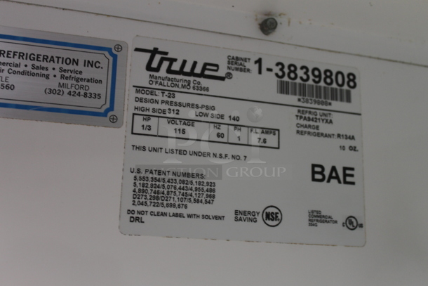 True T-23 Stainless Steel Commercial Single Door Reach In Cooler w/ Poly Coated Racks on Commercial Casters. 115 Volts, 1 Phase. Tested and Powers On But Does Not Get Cold - Image 3 of 3