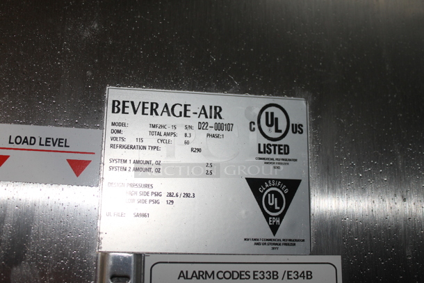 BRAND NEW SCRATCH AND DENT! Beverage Air TMF2HC-1S Stainless Steel Commercial 2 Door Reach In Freezer w/ Poly Coated Racks. 115 Volts, 1 Phase. Tested and Working! - Image 5 of 5