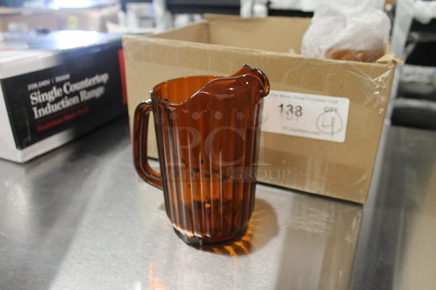 Box of 4 BRAND NEW SCRATCH AND DENT! Choice 69032SANGD 32 oz. Amber SAN Plastic Beverage Pitcher - Image 3 of 5