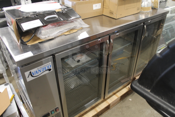 BRAND NEW SCRATCH AND DENT! 2023 Avantco 178UBB72GHCS UBB-72G-HC-S 73" Stainless Steel Counter Height Narrow Glass Door Back Bar Refrigerator Merchandiser with LED Lighting. 115 Volts, 1 Phase. Tested and Working! - Image 3 of 9