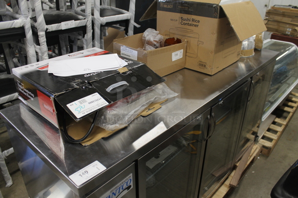 BRAND NEW SCRATCH AND DENT! 2023 Avantco 178UBB72GHCS UBB-72G-HC-S 73" Stainless Steel Counter Height Narrow Glass Door Back Bar Refrigerator Merchandiser with LED Lighting. 115 Volts, 1 Phase. Tested and Working! - Image 4 of 9