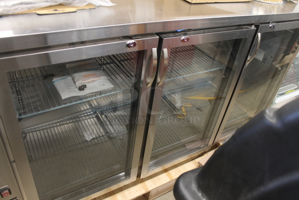 BRAND NEW SCRATCH AND DENT! 2023 Avantco 178UBB72GHCS UBB-72G-HC-S 73" Stainless Steel Counter Height Narrow Glass Door Back Bar Refrigerator Merchandiser with LED Lighting. 115 Volts, 1 Phase. Tested and Working! - Image 5 of 9