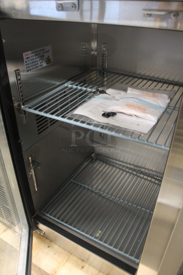 BRAND NEW SCRATCH AND DENT! 2023 Avantco 178UBB72GHCS UBB-72G-HC-S 73" Stainless Steel Counter Height Narrow Glass Door Back Bar Refrigerator Merchandiser with LED Lighting. 115 Volts, 1 Phase. Tested and Working! - Image 6 of 9