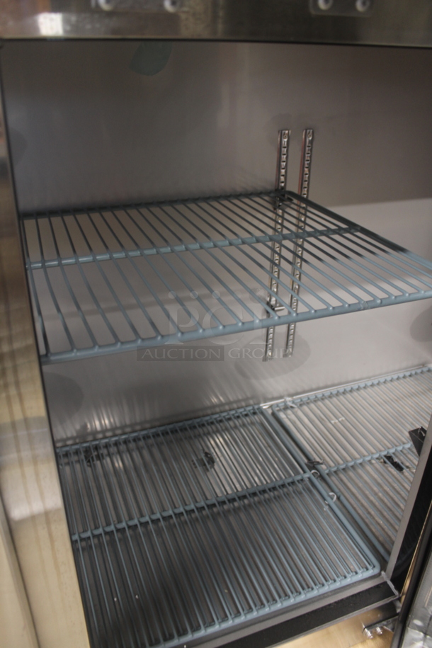 BRAND NEW SCRATCH AND DENT! 2023 Avantco 178UBB72GHCS UBB-72G-HC-S 73" Stainless Steel Counter Height Narrow Glass Door Back Bar Refrigerator Merchandiser with LED Lighting. 115 Volts, 1 Phase. Tested and Working! - Image 7 of 9