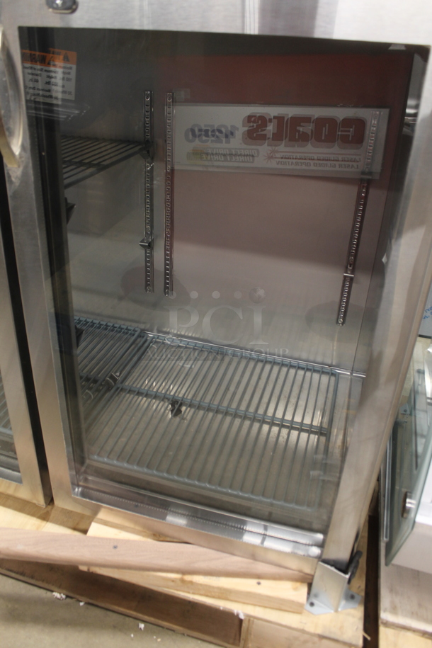 BRAND NEW SCRATCH AND DENT! 2023 Avantco 178UBB72GHCS UBB-72G-HC-S 73" Stainless Steel Counter Height Narrow Glass Door Back Bar Refrigerator Merchandiser with LED Lighting. 115 Volts, 1 Phase. Tested and Working! - Image 8 of 9