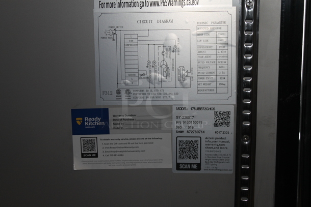 BRAND NEW SCRATCH AND DENT! 2023 Avantco 178UBB72GHCS UBB-72G-HC-S 73" Stainless Steel Counter Height Narrow Glass Door Back Bar Refrigerator Merchandiser with LED Lighting. 115 Volts, 1 Phase. Tested and Working! - Image 9 of 9