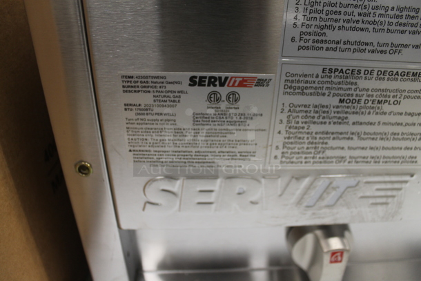 BRAND NEW SCRATCH AND DENT! ServIt 423GST5WENG Stainless Steel Commercial  Five Pan Open Well Natural Gas Steam Table with Undershelf. 17,500 BTU - Image 6 of 7