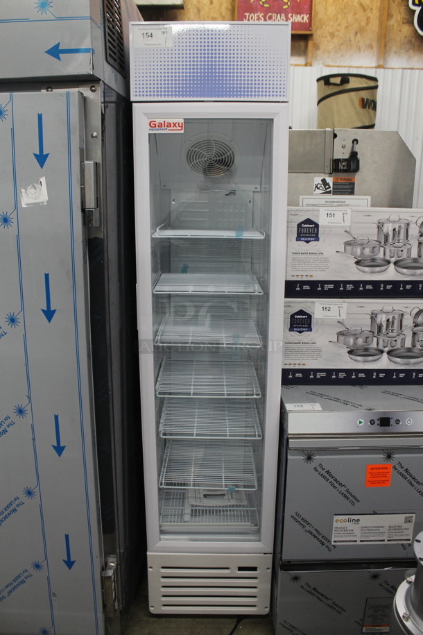BRAND NEW SCRATCH AND DENT! Galaxy 177GDN5RBW 16 1/2" White Swing Glass Door Merchandiser Refrigerator with Red, White, and Blue LED Lighting. 110-120 Volts, 1 Phase. Tested and Working! - Image 2 of 7