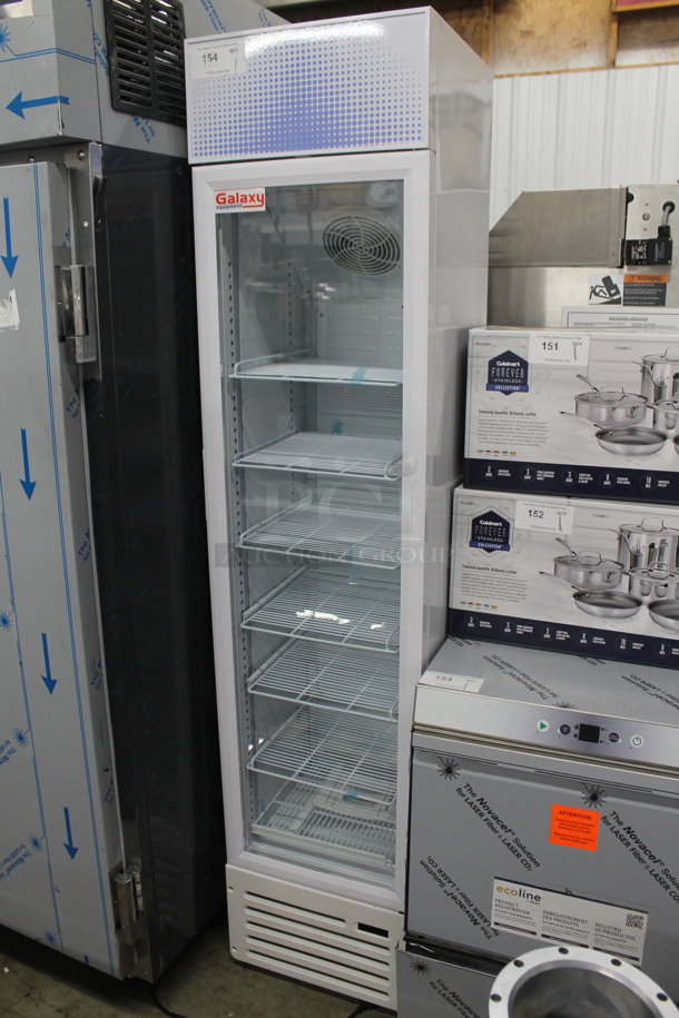 BRAND NEW SCRATCH AND DENT! Galaxy 177GDN5RBW 16 1/2" White Swing Glass Door Merchandiser Refrigerator with Red, White, and Blue LED Lighting. 110-120 Volts, 1 Phase. Tested and Working! - Image 3 of 7