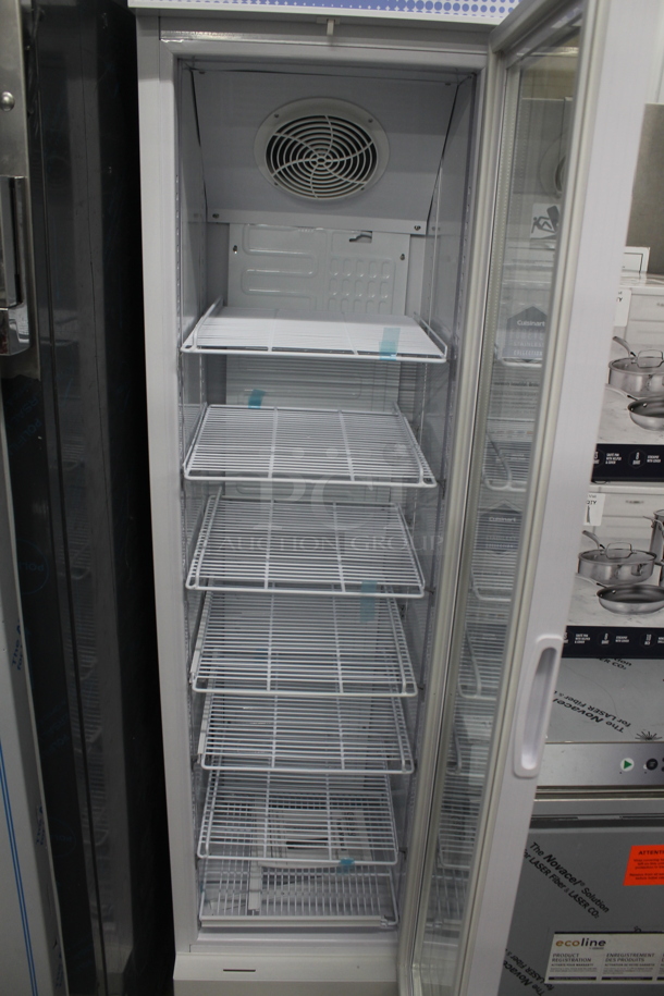 BRAND NEW SCRATCH AND DENT! Galaxy 177GDN5RBW 16 1/2" White Swing Glass Door Merchandiser Refrigerator with Red, White, and Blue LED Lighting. 110-120 Volts, 1 Phase. Tested and Working! - Image 4 of 7