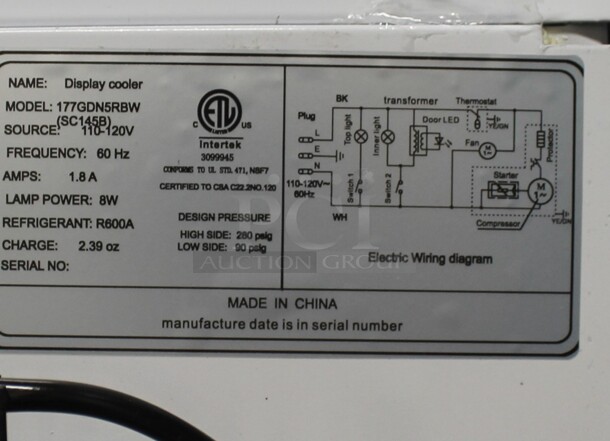 BRAND NEW SCRATCH AND DENT! Galaxy 177GDN5RBW 16 1/2" White Swing Glass Door Merchandiser Refrigerator with Red, White, and Blue LED Lighting. 110-120 Volts, 1 Phase. Tested and Working! - Image 7 of 7