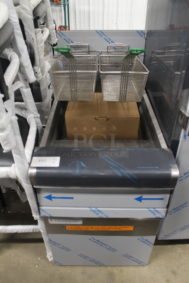 BRAND NEW SCRATCH AND DENT! 2023 Frymaster MJ1CFSE Stainless Steel Commercial Floor Style 60-80 lb. Capacity Propane Gas Powered Deep Fat Fryer w/ 2 Metal Fry Baskets. 150,000 BTU.  - Image 2 of 8