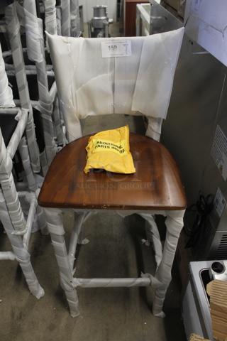BRAND NEW SCRATCH AND DENT! Metal Bar Height Chairs w/ Wood Pattern Seat