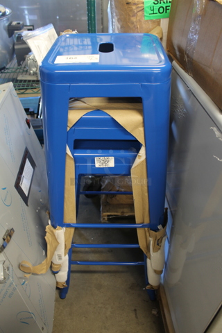 3 BRAND NEW SCRATCH AND DENT! Blue Metal Tolix Style Bar Stools. 3 Times Your Bid!