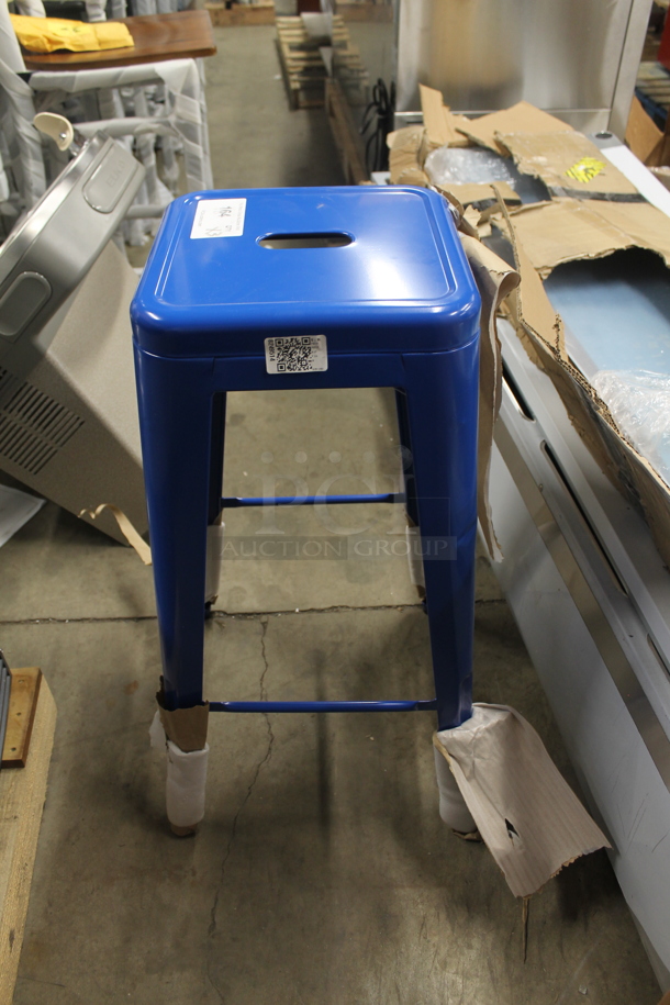 3 BRAND NEW SCRATCH AND DENT! Blue Metal Tolix Style Bar Stools. 3 Times Your Bid! - Image 4 of 5