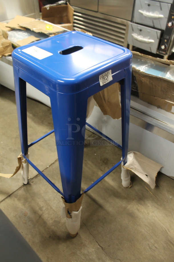 3 BRAND NEW SCRATCH AND DENT! Blue Metal Tolix Style Bar Stools. 3 Times Your Bid! - Image 5 of 5