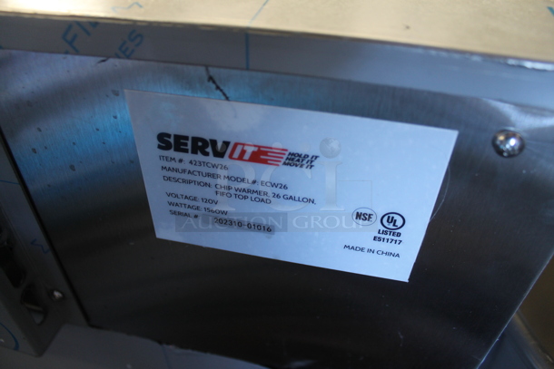 BRAND NEW SCRATCH AND DENT! 2023 ServIt 423TCW26 Stainless Steel Commercial 26 Gallon First-In First-Out Chip Warmer / Merchandiser. Missing 2 Legs. 120 Volts, 1 Phase. Tested and Working! - Image 7 of 8