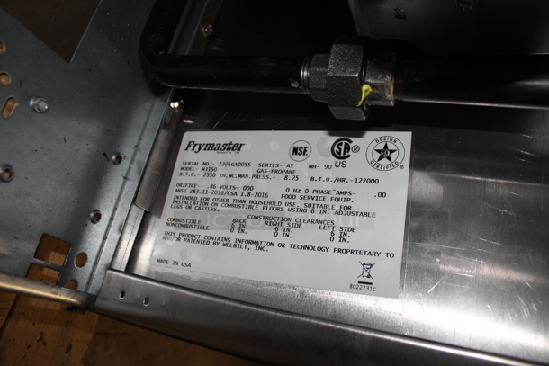 LIKE NEW! 2023 Frymaster MJ150 Stainless Steel Commercial Floor Style Propane Gas Powered Deep Fat Fryer W/ 2 Metal Fry Baskets. 122,000 BTU.  - Image 7 of 7