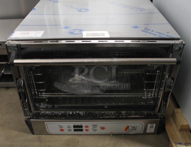 BRAND NEW SCRATCH AND DENT! Cooking Performance Group CPG 351COHD3A Stainless Steel Commercial Countertop Electric Powered Half Size Convection Oven. See Pictures For Damage Including Missing Glass Door Pane. 110 Volt, 1 Phase. Tested and Working! - Image 1 of 8