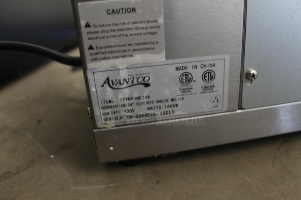 BRAND NEW SCRATCH AND DENT! 2023 Avantco 177CHSME24A Stainless Steel Commercial Electric Powered Cheese Melter. 120 Volts, 1 Phase. Tested and Working! - Image 4 of 4