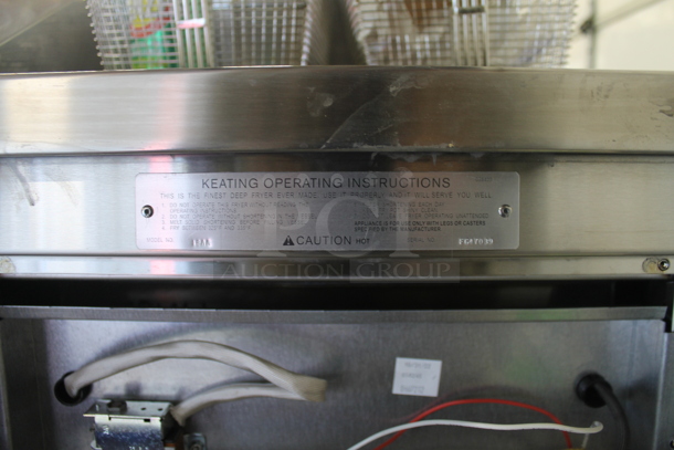 BRAND NEW SCRATCH AND DENT! Keating 18AA Stainless Steel Commercial Natural Gas Powered Floor Style Instant Recovery Fryer w/ 2 Metal Fry Baskets. 134,000 BTU.  - Image 5 of 12