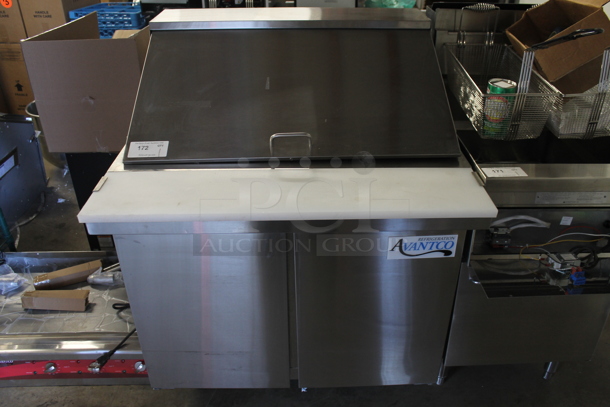 BRAND NEW SCRATCH AND DENT! 2023 Avantco 178SSPT36MHC Stainless Steel Commercial Sandwich Salad Prep Table Bain Marie Mega Top on Commercial Casters. 115 Volts, 1 Phase. Tested and Powers On But Does Not Get Cold - Image 2 of 8