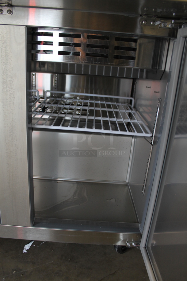 BRAND NEW SCRATCH AND DENT! 2023 Avantco 178SSPT36MHC Stainless Steel Commercial Sandwich Salad Prep Table Bain Marie Mega Top on Commercial Casters. 115 Volts, 1 Phase. Tested and Powers On But Does Not Get Cold - Image 7 of 8