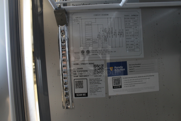 BRAND NEW SCRATCH AND DENT! 2023 Avantco 178SSPT36MHC Stainless Steel Commercial Sandwich Salad Prep Table Bain Marie Mega Top on Commercial Casters. 115 Volts, 1 Phase. Tested and Powers On But Does Not Get Cold - Image 8 of 8