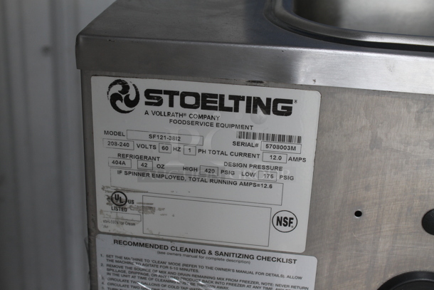 2016 Stoelting SF121-38I2 Stainless Steel Commercial Countertop Air Cooled 2 Flavor w/ Twist Soft Serve Ice Cream Machine w/ Mixing Head Attachment. 208-240 Volts, 1 Phase. - Image 6 of 6