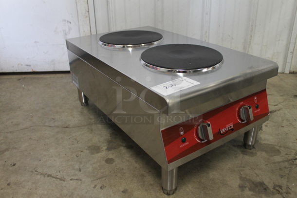 BRAND NEW SCRATCH AND DENT! Avantco 177CER200 Stainless Steel Commercial Dual Solid French-Style Burner Countertop Electric Rang. 208/240 Volts, 1 Phase.
 - Image 3 of 7