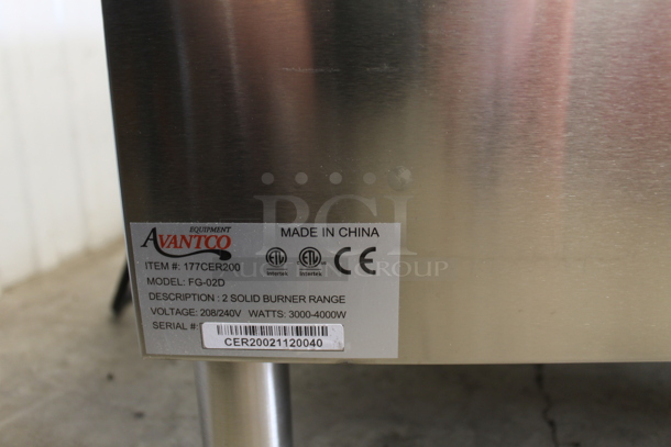 BRAND NEW SCRATCH AND DENT! Avantco 177CER200 Stainless Steel Commercial Dual Solid French-Style Burner Countertop Electric Rang. 208/240 Volts, 1 Phase.
 - Image 7 of 7