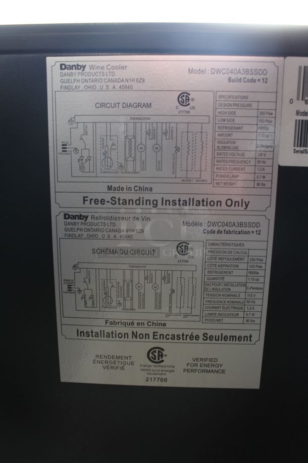 BRAND NEW SCRATCH AND DENT! Danby DWC040A3BSSDD 38 Bottle Free-Standing Metal Wine Cooler Merchandiser. 115 Volts, 1 Phase. Tested and Working! - Image 7 of 7