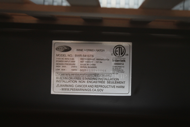 BRAND NEW SCRATCH AND DENT! Whynter BWR-541STS Metal Commercial 24" 54 Bottle Wine Cooler Merchandiser. 115 Volts, 1 Phase. Tested and Working! - Image 5 of 5