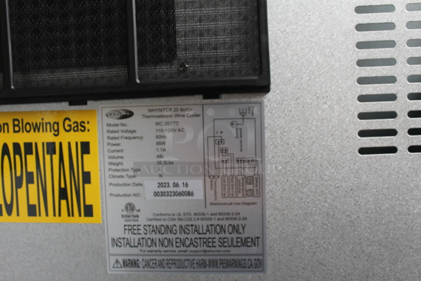 BRAND NEW SCRATCH AND DENT! Whynter WC-201TD 20 Bottle Thermoelectric Wine Cooler Merchandiser. 115 Volts, 1 Phase. Tested and Working! - Image 4 of 4