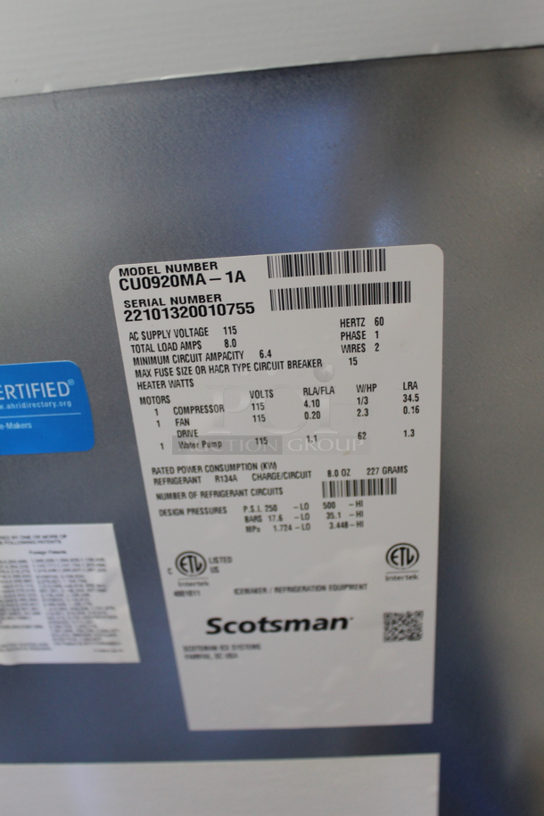 BRAND NEW SCRATCH AND DENT! 2022 Scotsman CU0920MA-1A Stainless Steel Commercial Self Contained Ice Machine. 115 Volts, 1 Phase.  - Image 8 of 8