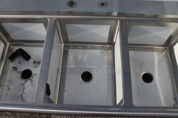 BRAND NEW SCRATCH AND DENT! Regency 600S31824218 94" 16-Gauge Stainless Steel Three Compartment Commercial Sink with 2 Drainboards - 18" x 24" x 14" Bowls. No Legs.  - Image 3 of 6