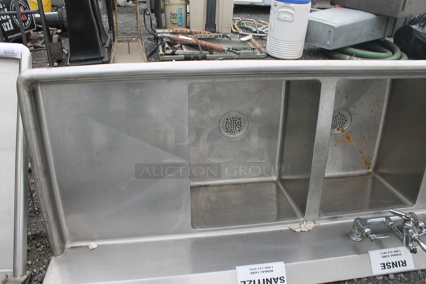 Stainless Steel Commercial 3 Bay Sink w/ Dual Drain Boards and 1 Leg. Bays 16x20. Drain Board 16.5x21.5 - Image 4 of 7