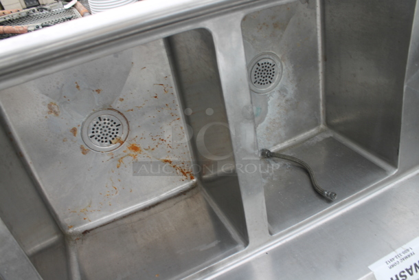 Stainless Steel Commercial 3 Bay Sink w/ Dual Drain Boards and 1 Leg. Bays 16x20. Drain Board 16.5x21.5 - Image 5 of 7