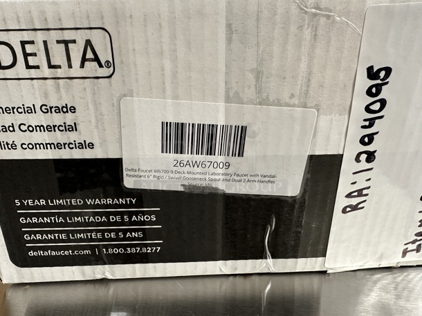 BRAND NEW SCRATCH AND DENT! Delta 26AW67009 Deck-Mounted Laboratory Faucet with Vandal-Resistant 6" Rigid / Swivel Gooseneck Spout and Dual 2 Arm Handles - Image 3 of 6