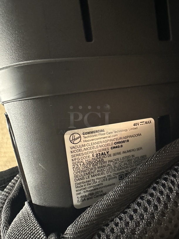 BRAND NEW SCRATCH AND DENT! 2023 Hoover CH93619 HVRPWR 6 Qt. 40V Cordless Backpack Vacuum Cleaner.  - Image 7 of 10