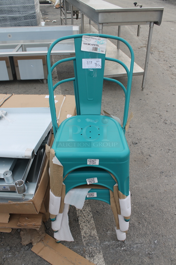 3 BRAND NEW SCRATCH AND DENT! Lancaster Table & Seating 164CMCAFETEL Alloy Series Teal Outdoor Cafe Chair. 3 Times Your Bid! - Image 2 of 4