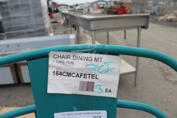 3 BRAND NEW SCRATCH AND DENT! Lancaster Table & Seating 164CMCAFETEL Alloy Series Teal Outdoor Cafe Chair. 3 Times Your Bid! - Image 3 of 4